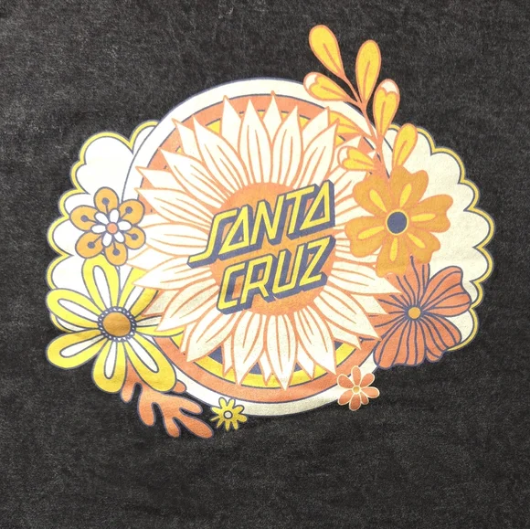 SANTA CRUZ Skateboards Sunflower Dot Black Acid Washed Graphic Tee Womens Size M - Picture 4 of 10